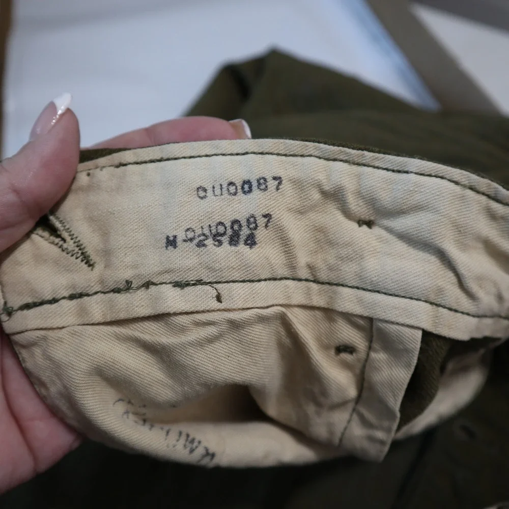 Vintage 1950s US Army Wool Field Trousers Mens 31 Olive Drab Button Fly Military